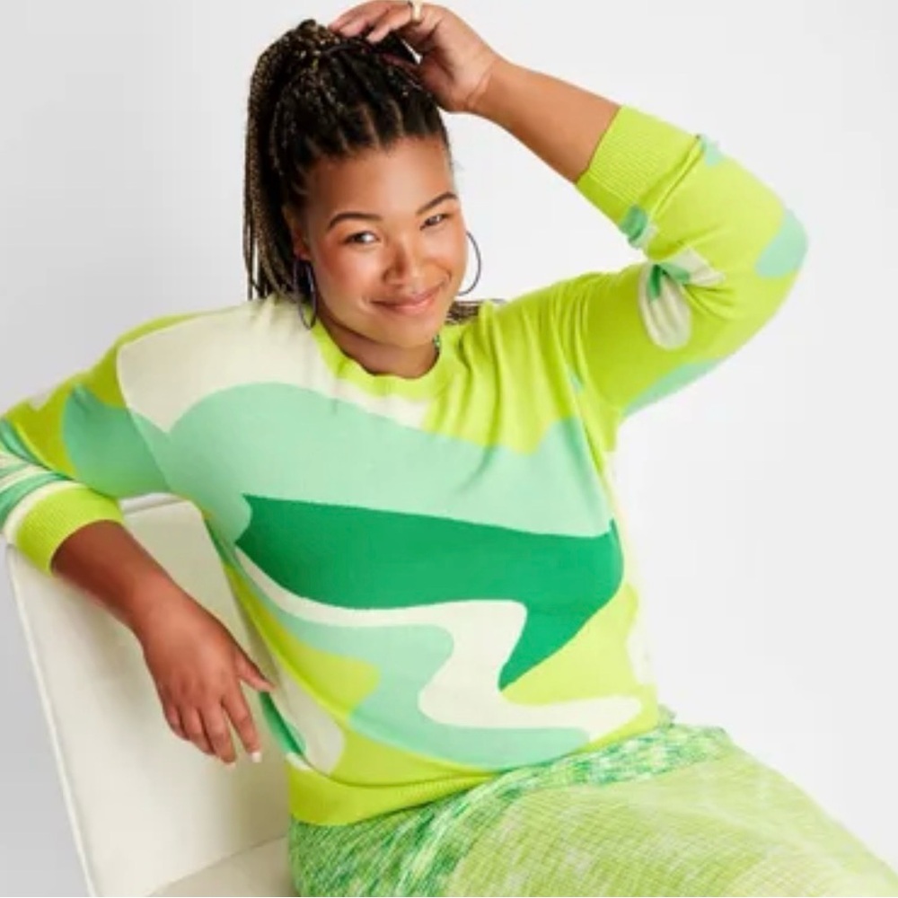 Future Collective with Alani Noelle Lime Green Abstract Women's Sweater